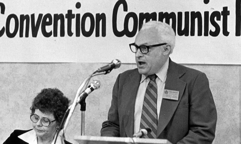 Maurice Rush speaking at the BC provincial convention of the Communist Party, April 19, 1980